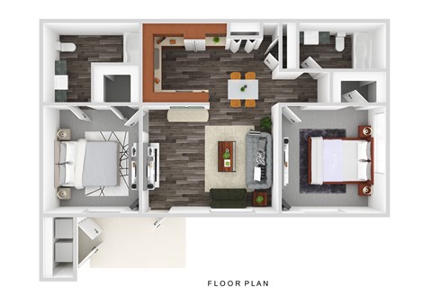 Floor plan for 2 beds, 2 baths, 1028 sqft